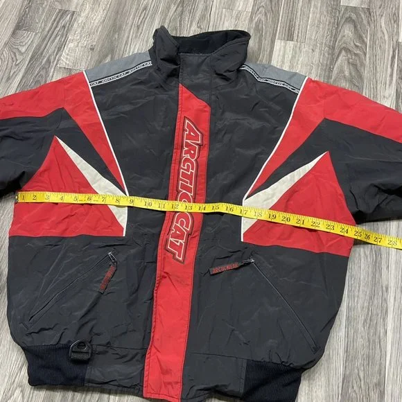 "VINTAGE" ARCTIC CAT Zip Up Mock Neck Red & Black Snowmobile Jacket Men's Size L